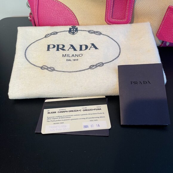 Prada Vintage Canapa Canvas and Fuchsia Calf Leather Shoulder Bag - Preowned - Picture 15 of 16
